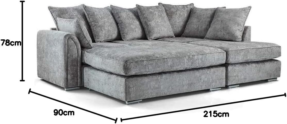 Modern Silver Chenille 4 Seater Corner Sofa Bed with Footstool RH