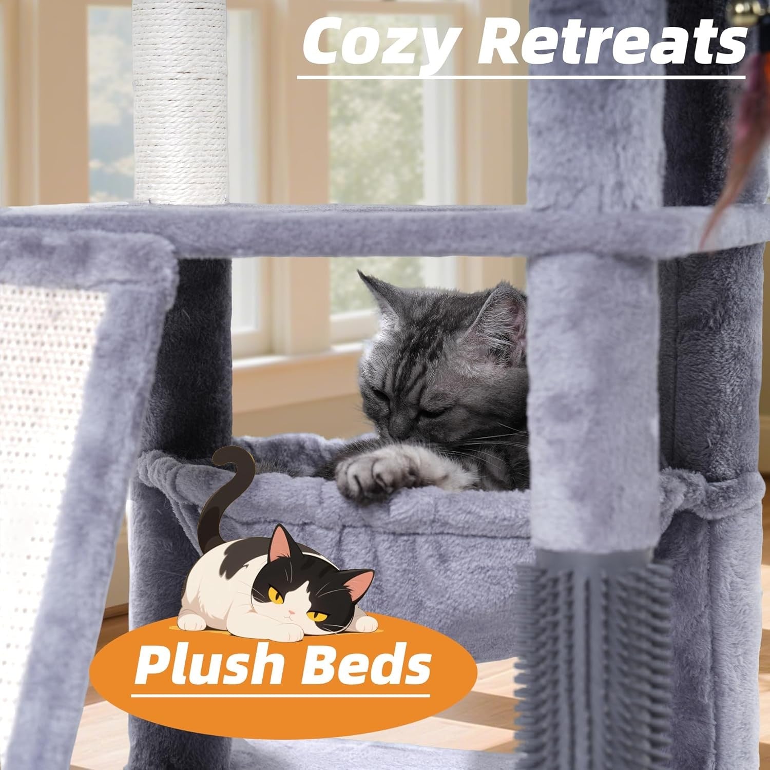 Grey Multi Level Cat Tree Tower with Hammock Scratching Posts Play Ladder