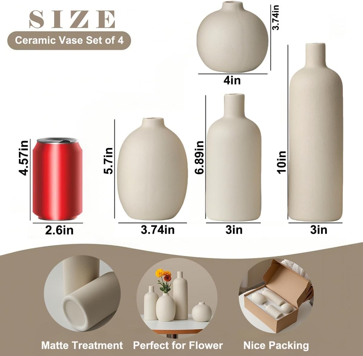 Modern Ceramic Vase Set 4 Beige Neutral Minimalist Home Decor
