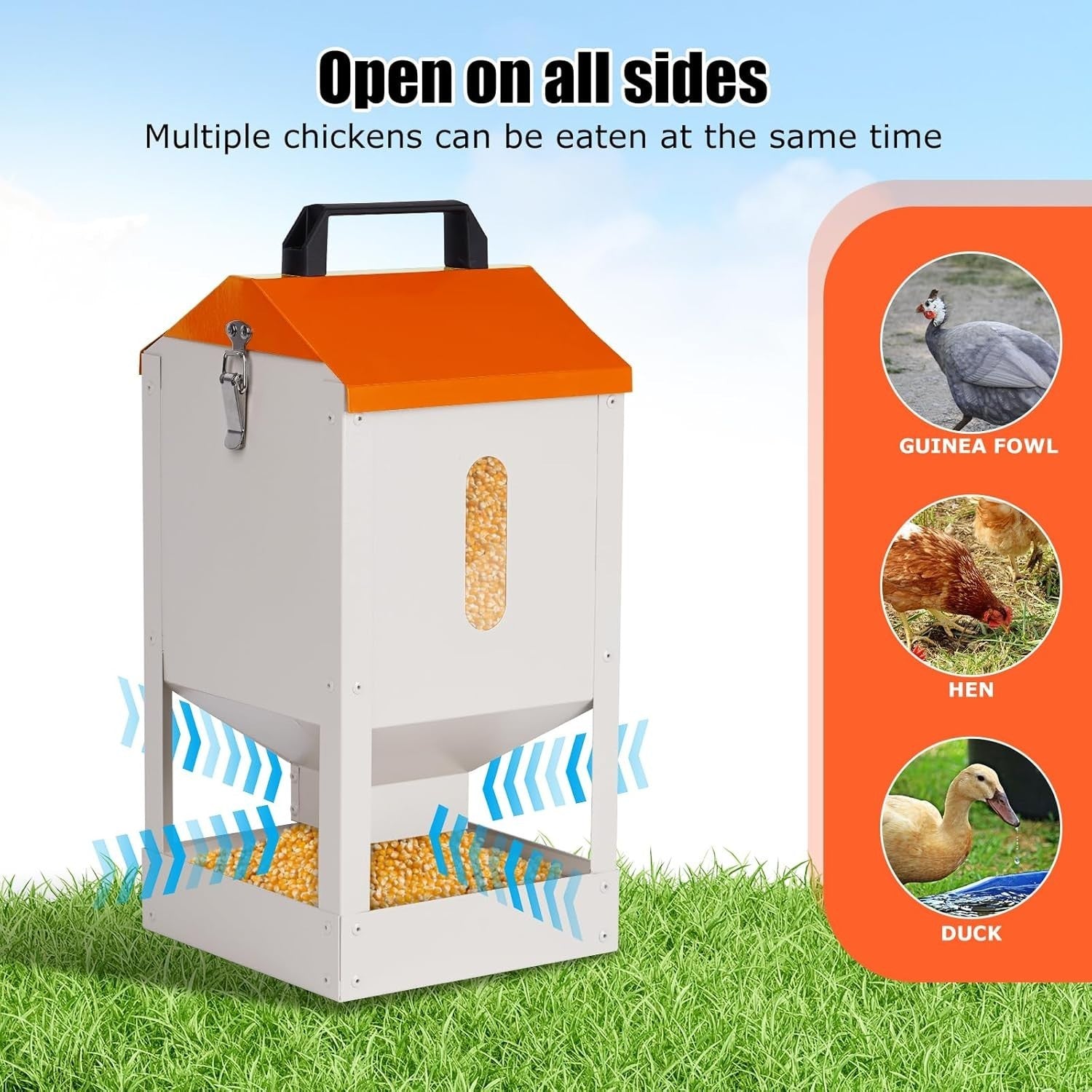 8KG Metal Chicken Feeder Automatic Trough Orange