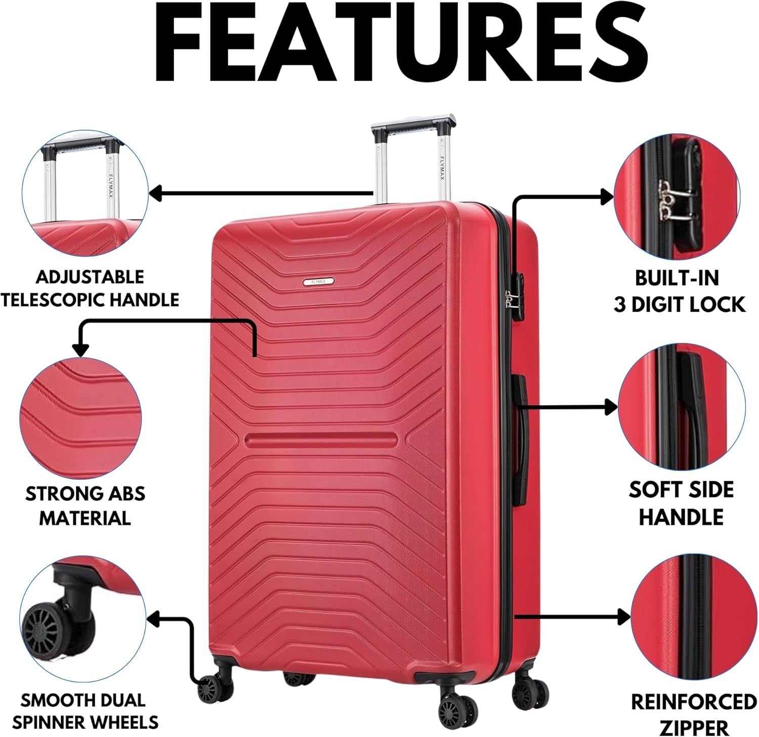 Medium 24'' Check In Luggage ABS Hard Shell 4 Wheel Spinner 68L Lock