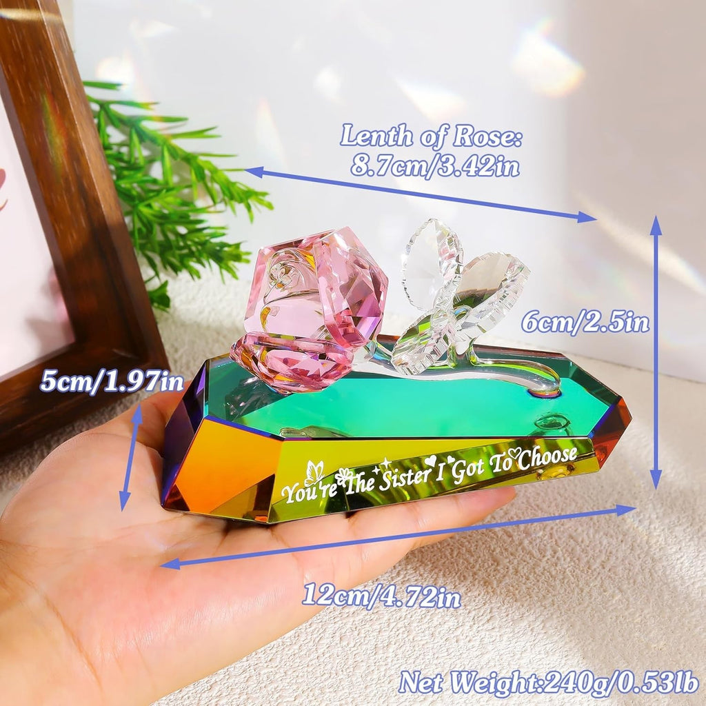Crystal Rose Ornament Gift for Sister – Decorative Multicolour Glass Flower