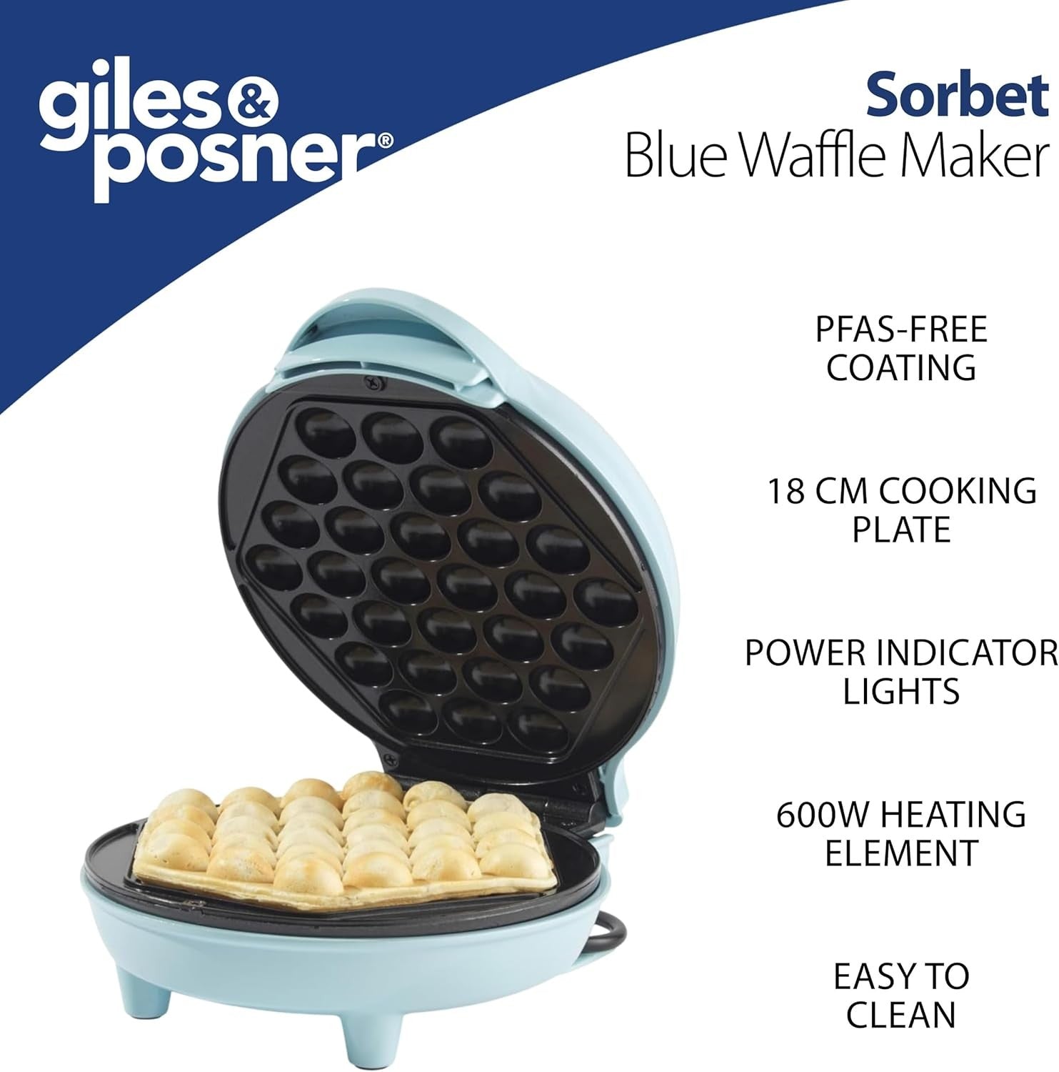 Bubble Waffle Maker Hong Kong Egg Waffle 18cm Non Stick Blue