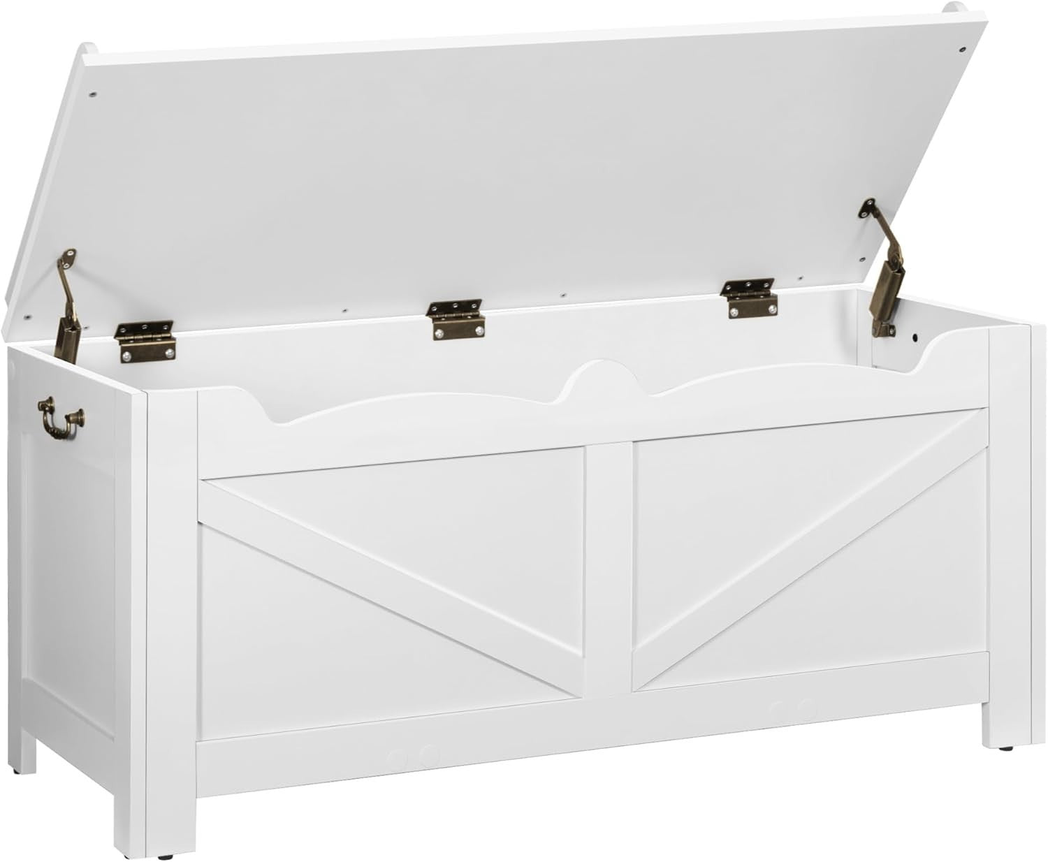 White Wooden Storage Chest with Lift-Top Lid – Large Hallway Bench Box