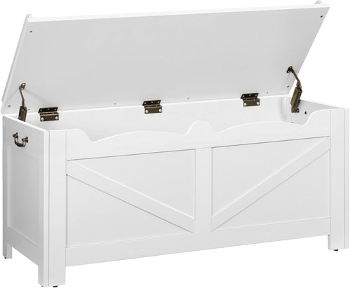 White Wooden Storage Chest with Lift-Top Lid – Large Hallway Bench Box