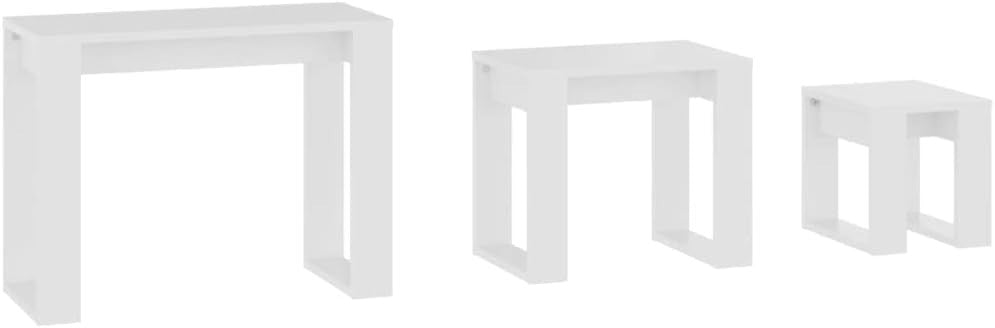 Space Saving Nesting Side Tables Set of 2 White/Walnut Wood Nightstand Accent