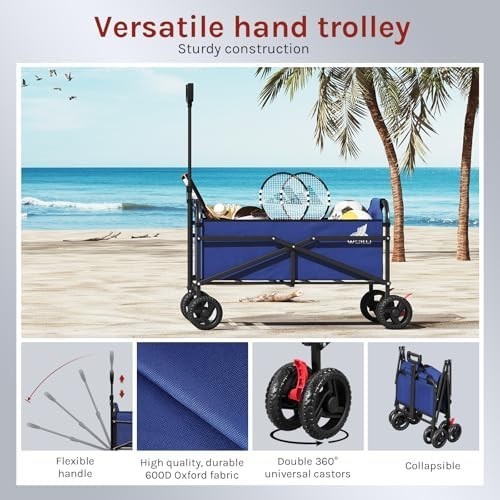 Heavy Duty Folding Utility Wagon 80kg All Terrain Cart Camping Beach