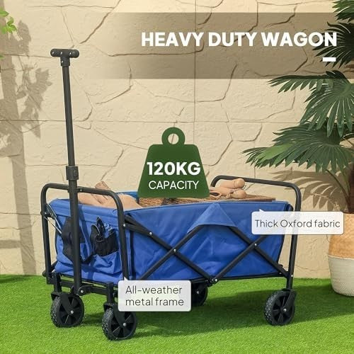 62L Folding Festival Trolley Wagon 120kg Garden Beach Cart Adjustable Handle