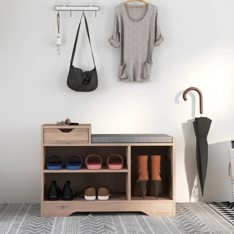 Shoe Storage Bench with Drawer & Cushion – Entryway Seat & Rack Unit
