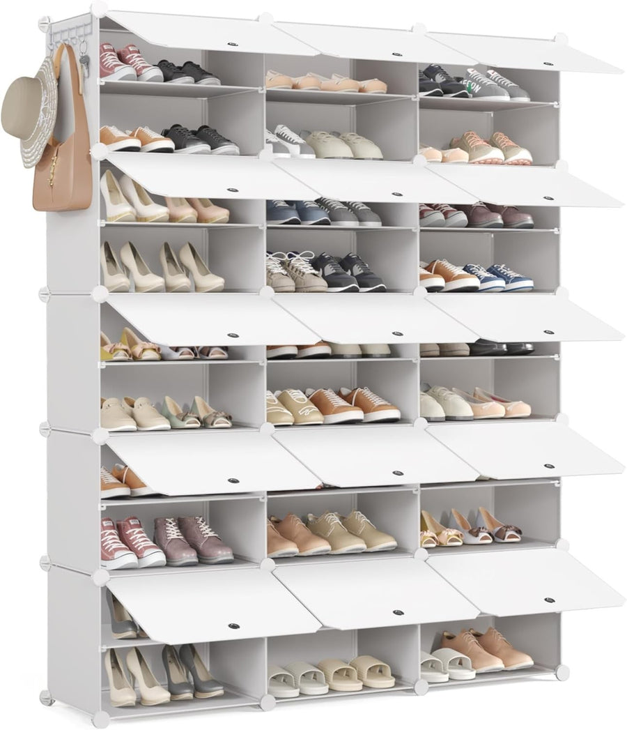 60 Pair Shoe Rack 3x10 Tier Modular Plastic Storage with Hooks & Removable