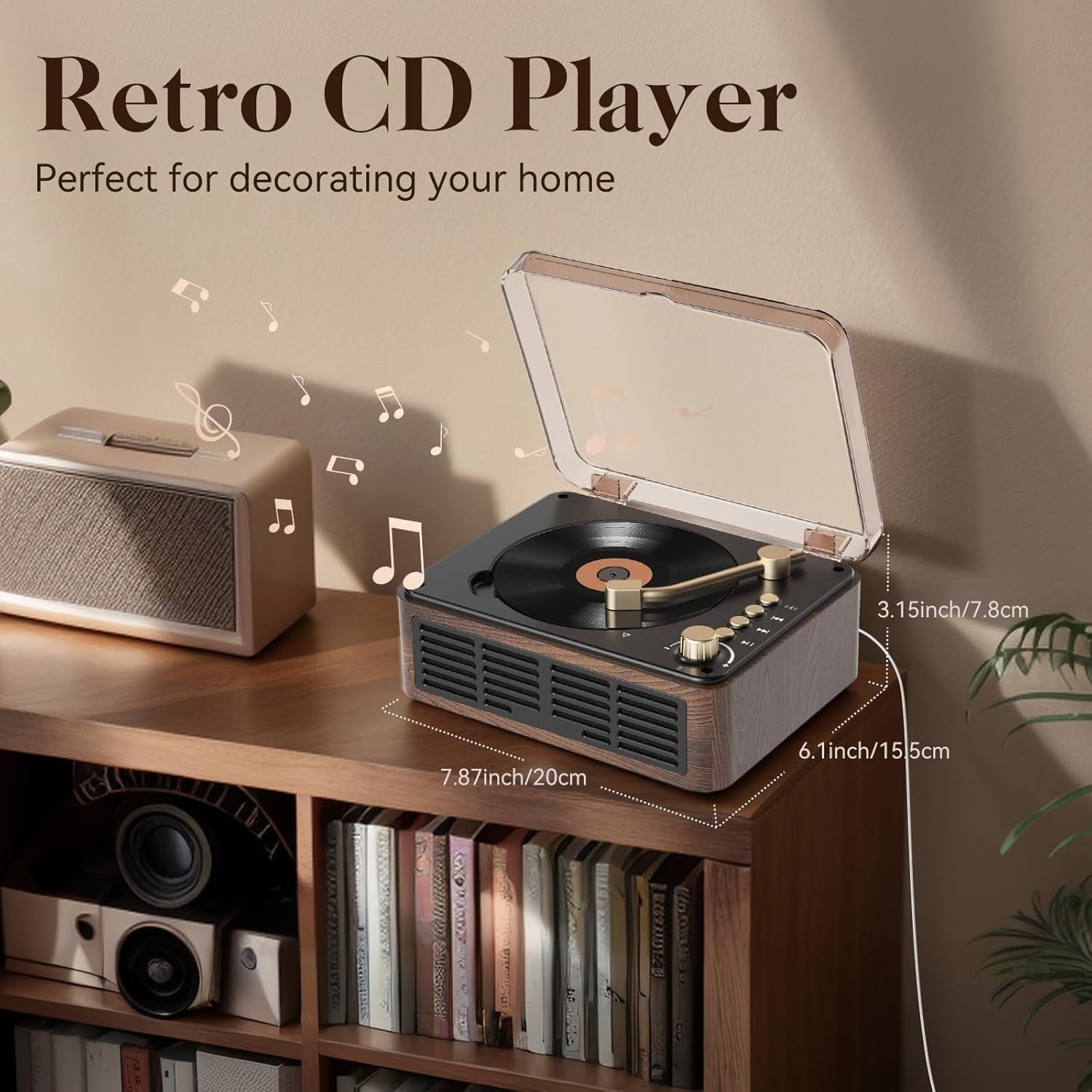 Retro Bluetooth CD Player HiFi Stereo Speakers FM Radio USB AUX Remote