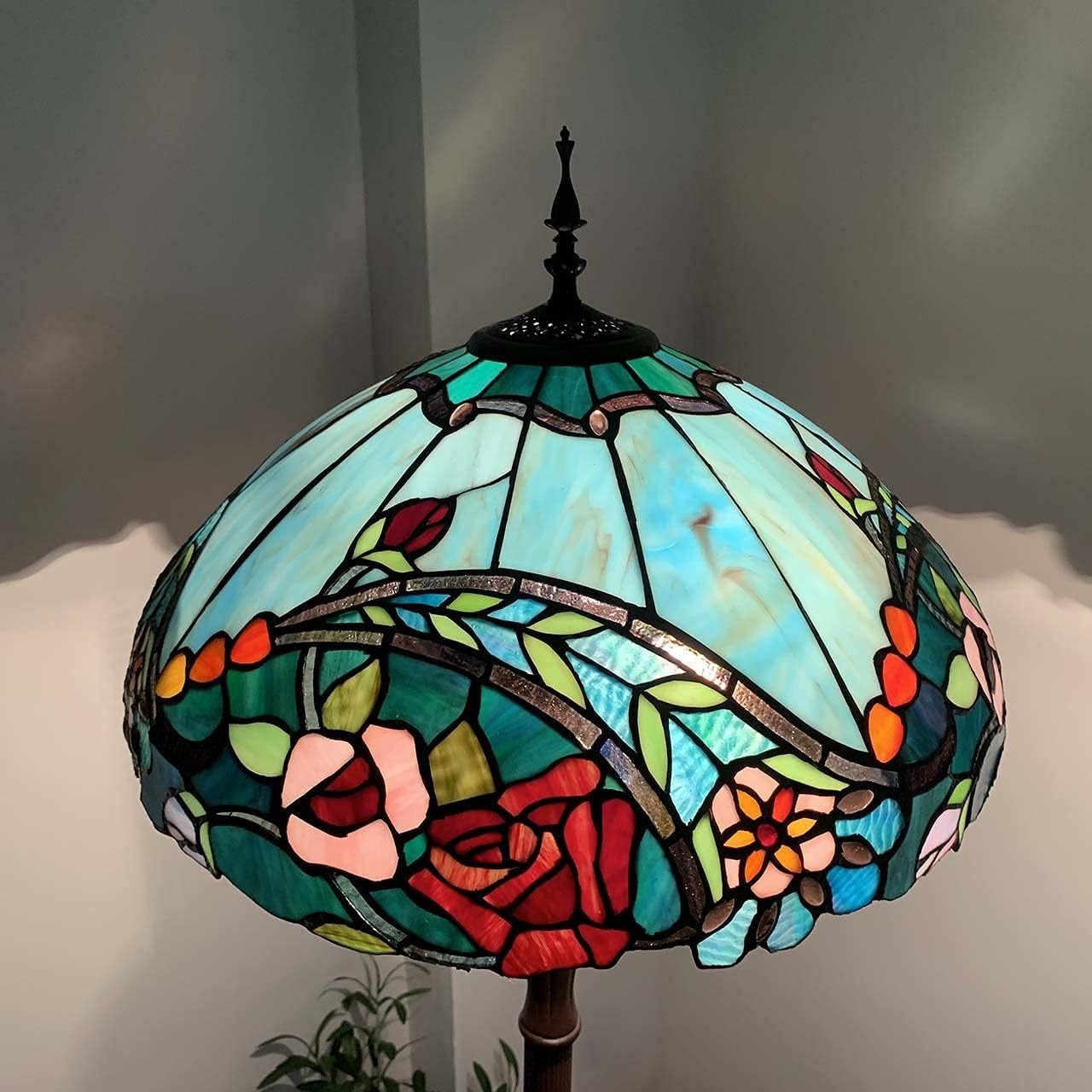 Stained Glass Tiffany Floor Lamp with 3 Lights, 65" Tall, Adjustable
