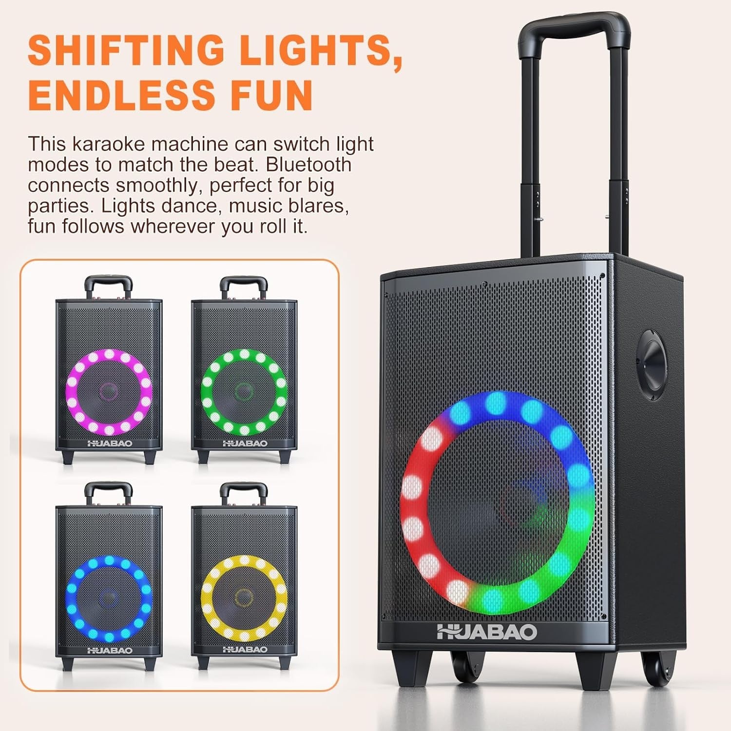 Large Black Karaoke Speaker 11" Bluetooth Trolley 2 Mics