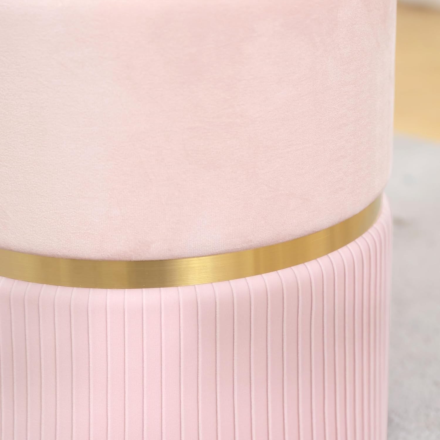 Pink Velvet Storage Stool Round Ottoman Padded Seat Vanity Footstool