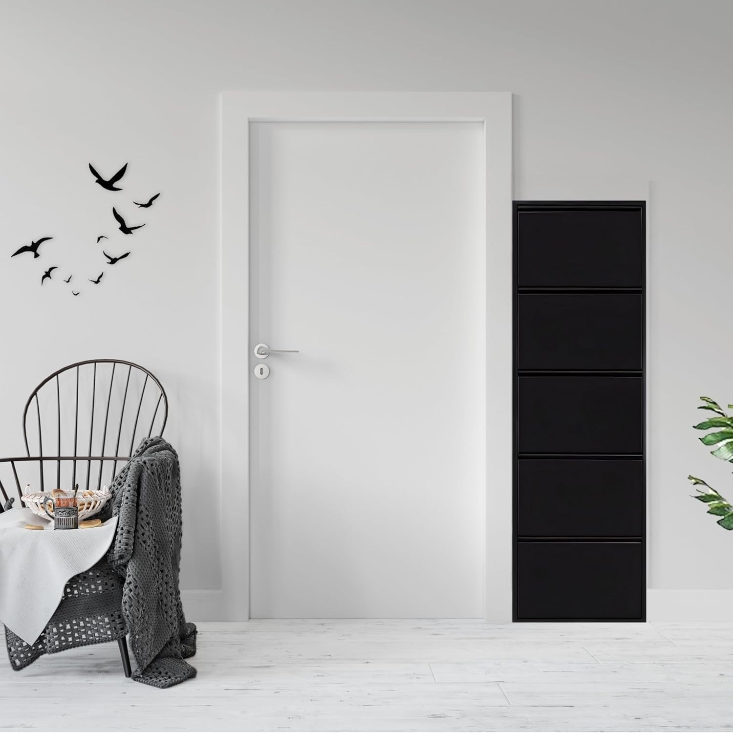 Slim 5-Tier Wall Mounted Shoe Cabinet – Tall Narrow Metal Storage Unit