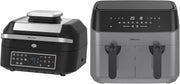 Grey Dual Air Fryer Set 9L Double Drawer + 6.3L Grill Temp Probe 60m