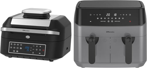 Grey Dual Air Fryer Set 9L Double Drawer + 6.3L Grill Temp Probe 60m