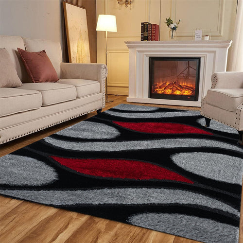 Black Red Shaggy Rug 120x170cm Soft Thick Living Room Bedroom Carpet