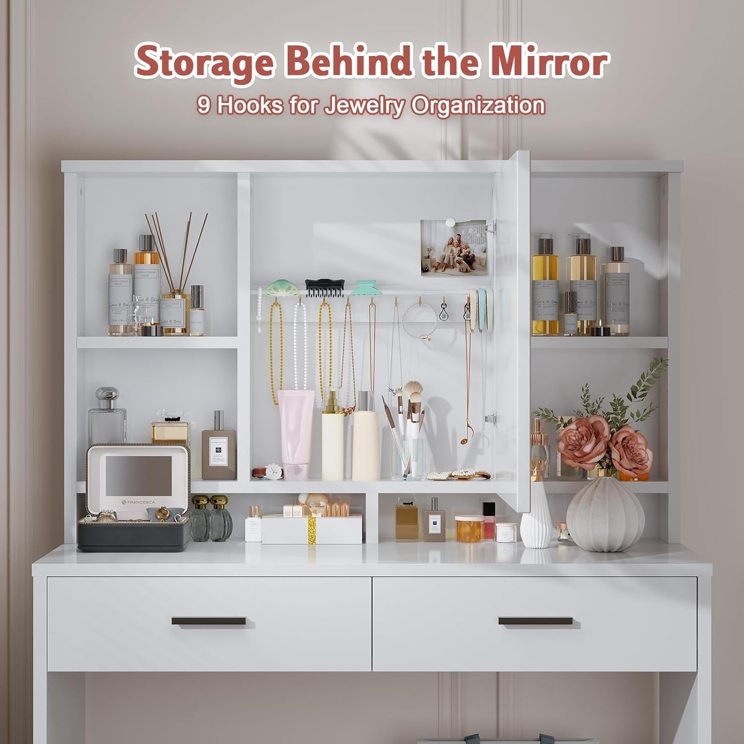 White Vanity Dressing Table with LED Mirror 3-Colour Lights Storage Drawers