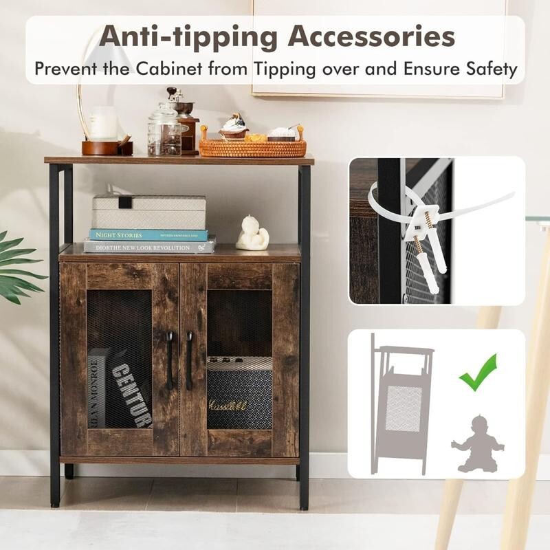 Wine Bar Cabinet Rustic Industrial Drinks Sideboard Glass Holder Shelf Unit