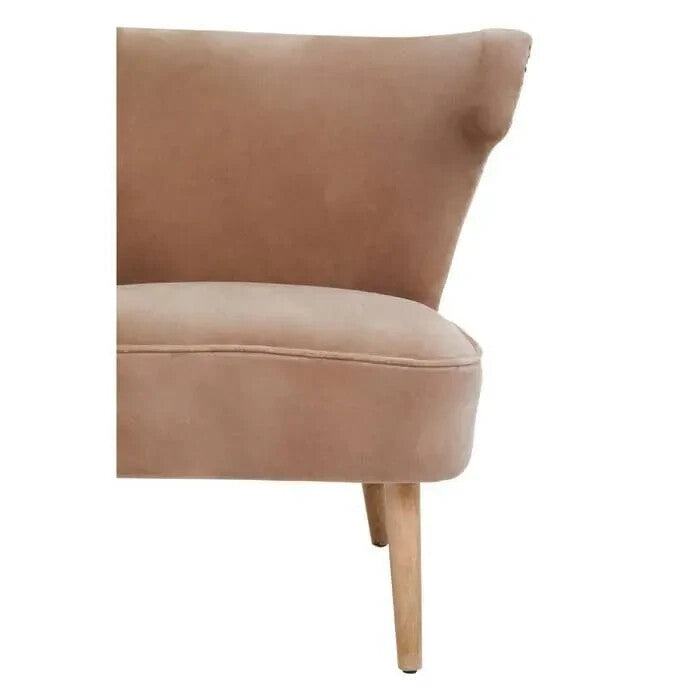 Brown Linen Accent Chair High Back Mango Wood Legs Curved Armchair