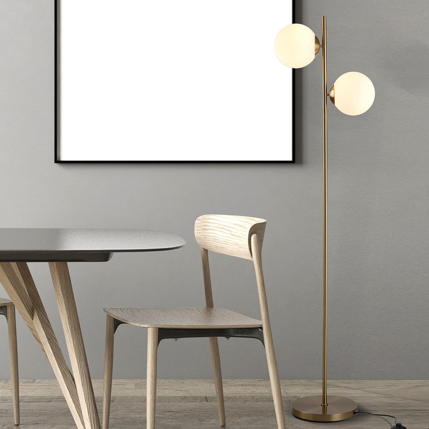 2 Light Gold Floor Lamp Modern Globe Standing Lamp Living Room Bedroom