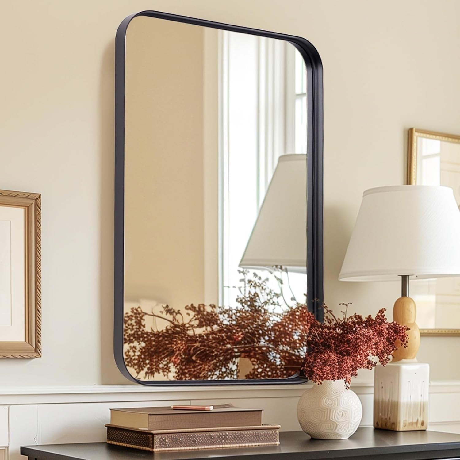 Large Wall Vanity Mirror 60x90 cm Metal Frame, Shatterproof, Horizontal & Vertic