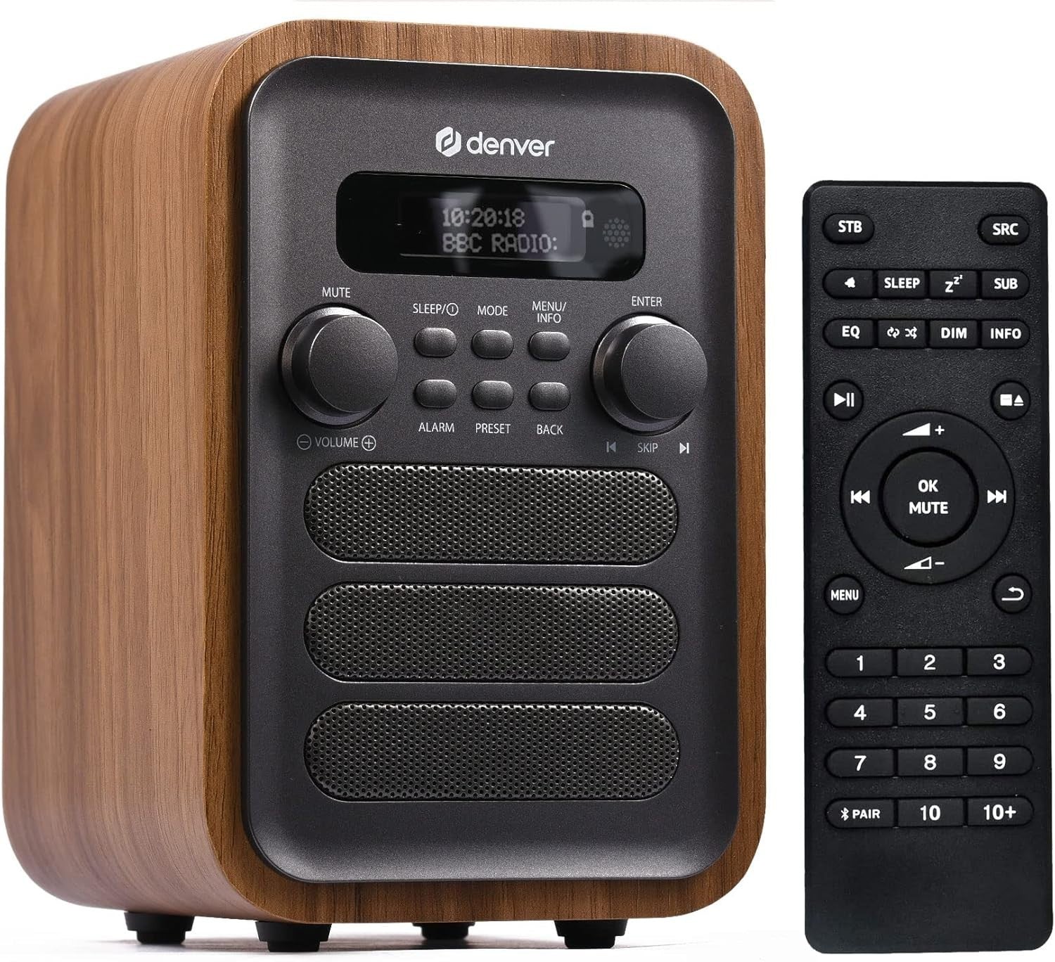 DAB Bluetooth Digital Radio Alarm Clock with Remote, Grey, 40 Presets