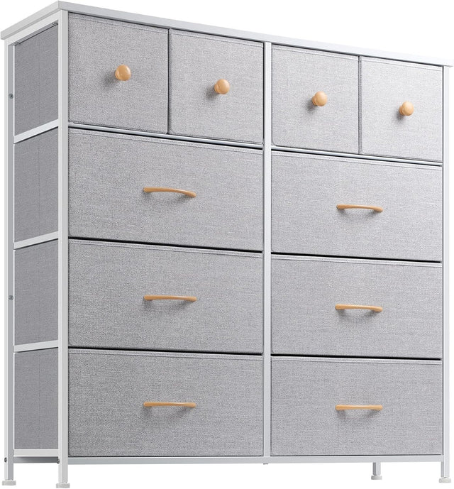 Tall Fabric Chest of Drawers 10 Drawer Storage Unit for Bedroom Hallway