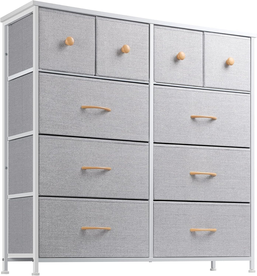 Tall Fabric Chest of Drawers 10 Drawer Storage Unit for Bedroom Hallway