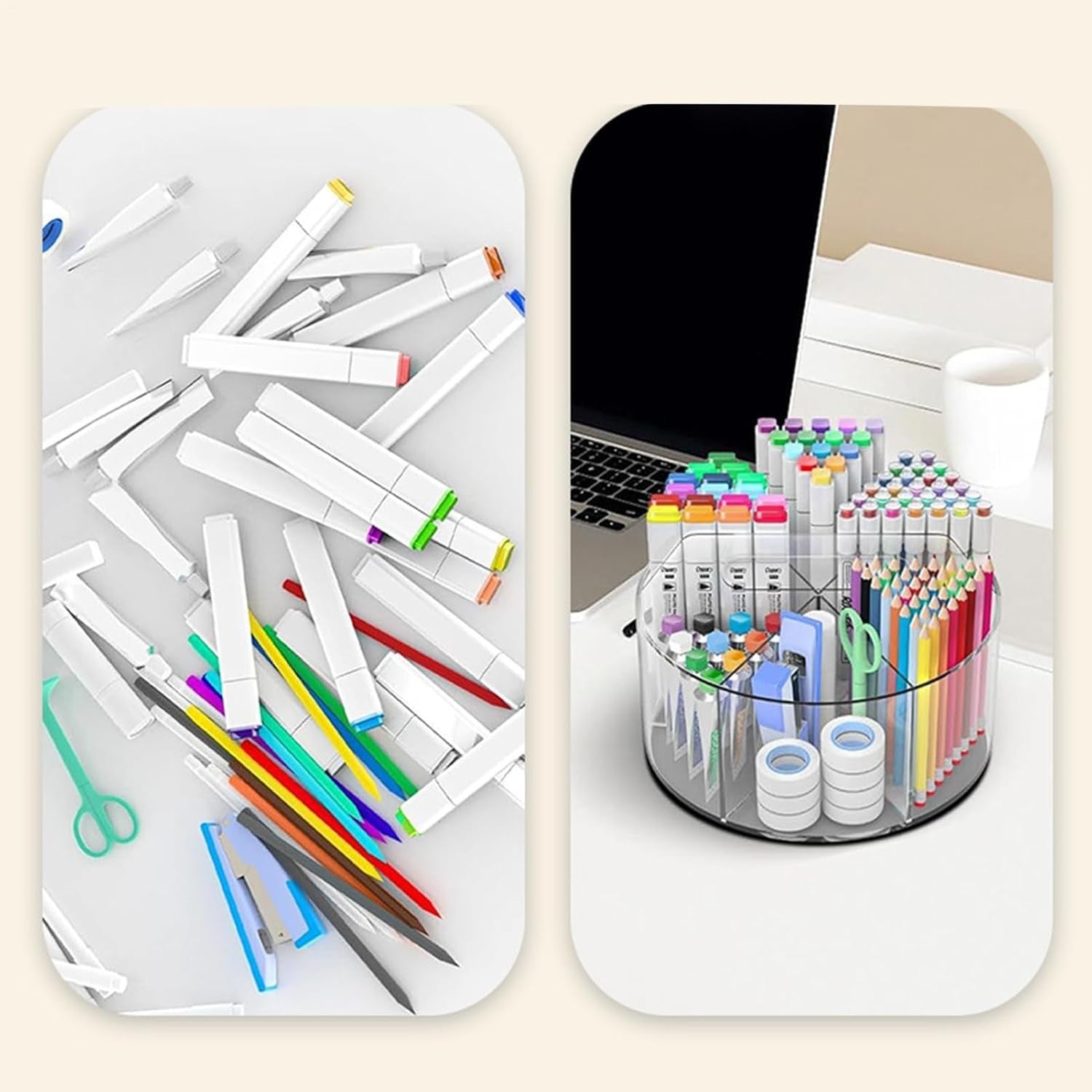 Rotating Desk Organizer Acrylic Pen Pencil Holder Cosmetic Brush Storage