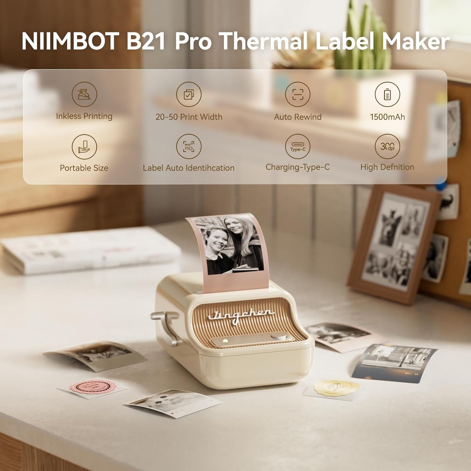 B21 Pro Portable Thermal Label Printer 50x30mm Inkless White