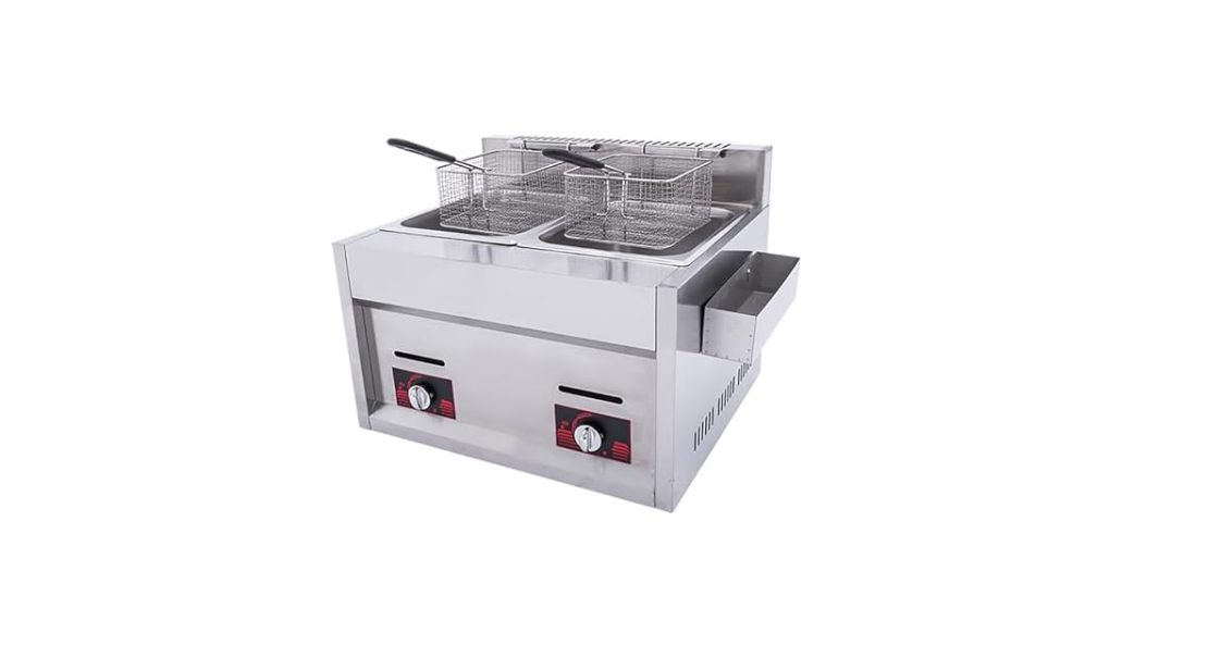Commercial Gas Deep Fryer Dual Tank 20L Countertop Stainless Steel
