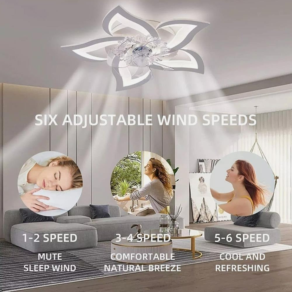 Blendra 64CM Modern Ceiling Fan with Light, White, 6-Speed, Remote, LED