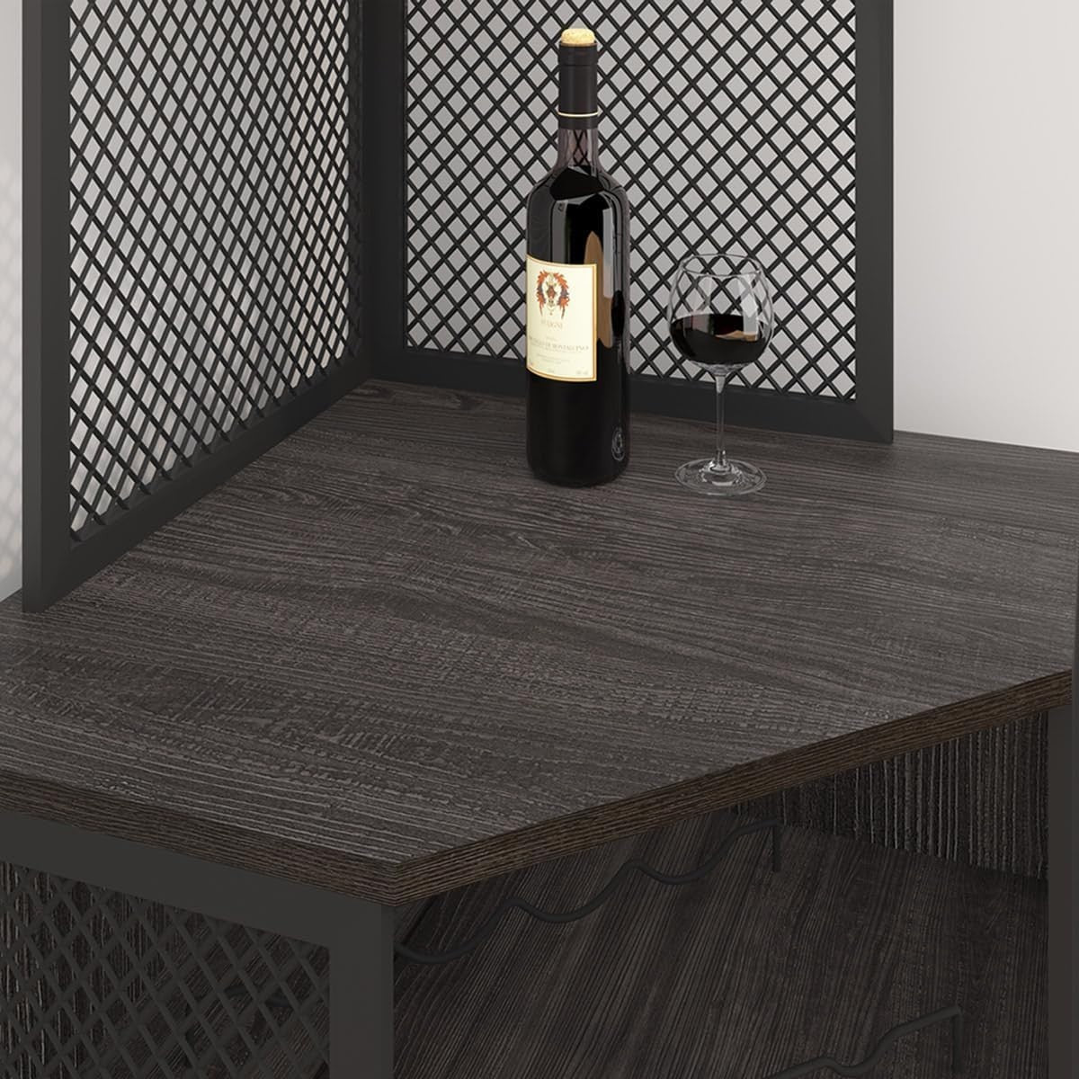 Tall Corner Bar Cabinet with Wine Rack & Adjustable Shelves Home Bar Unit