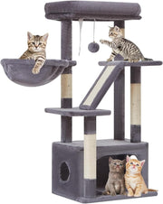 98cm Cat Tower Indoor Scratching Post with Condo Hammock & Perch