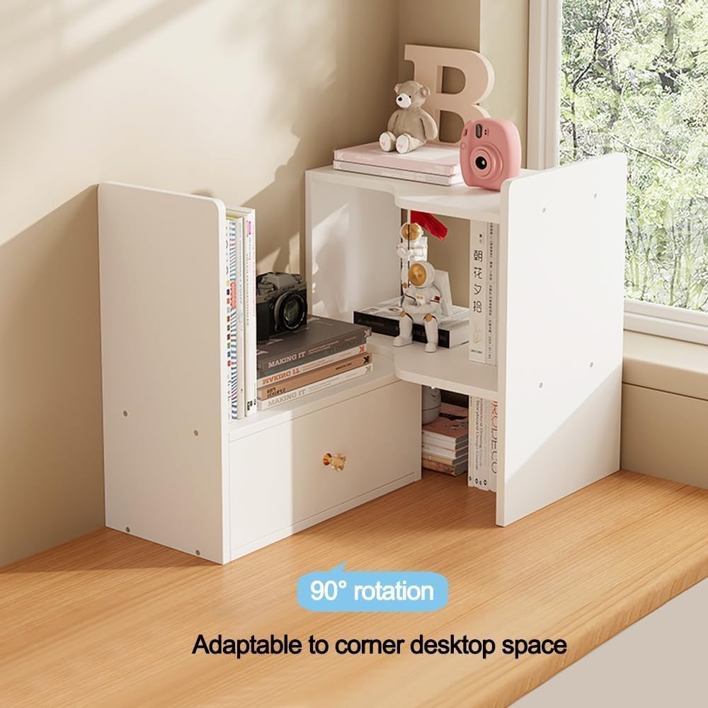 Expandable Desktop Bookshelf Adjustable Desk Organizer Storage Rack Cherry Wood