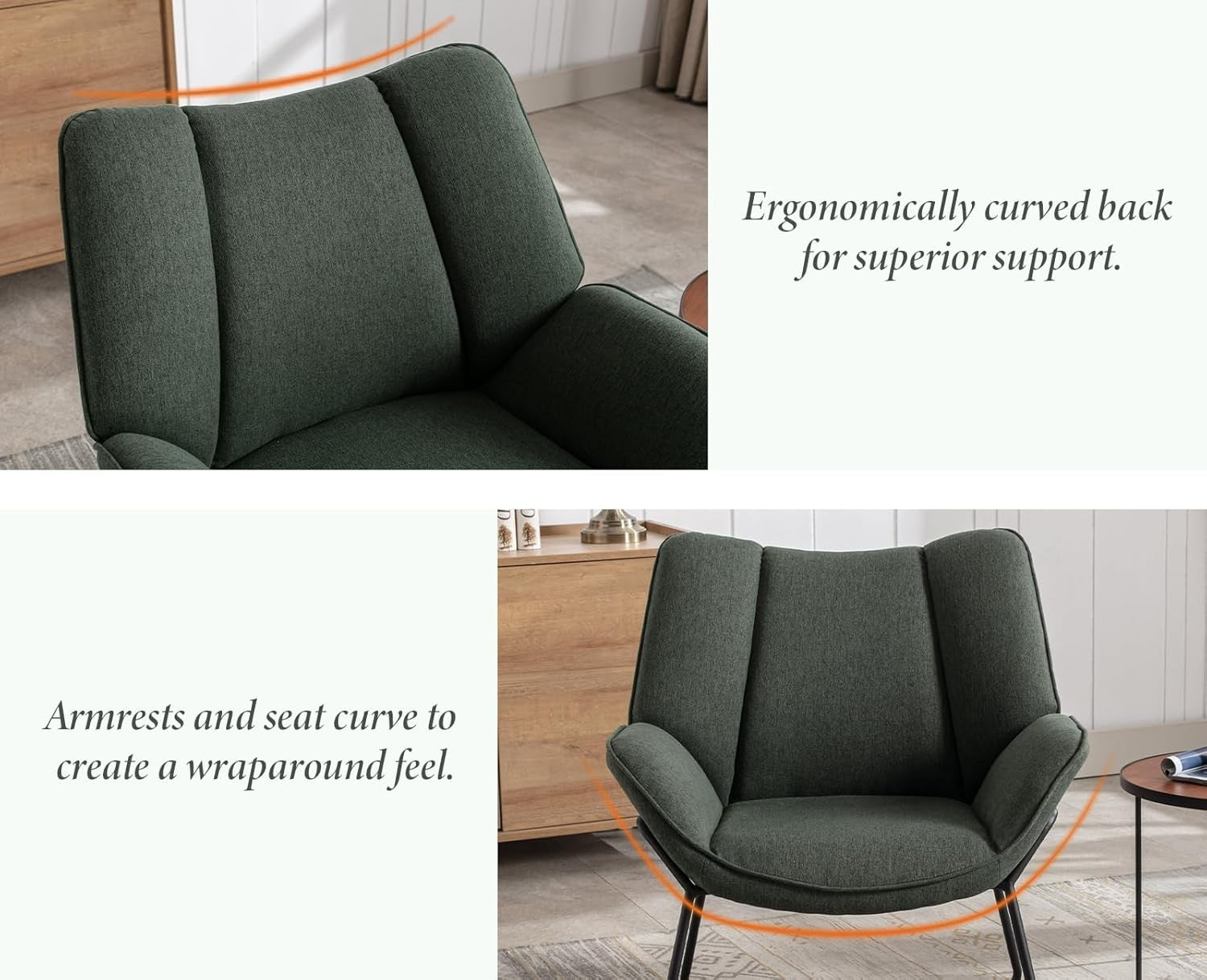 Modern Linen Upholstered Armchair Green Occasional Tub Chair with Metal Legs