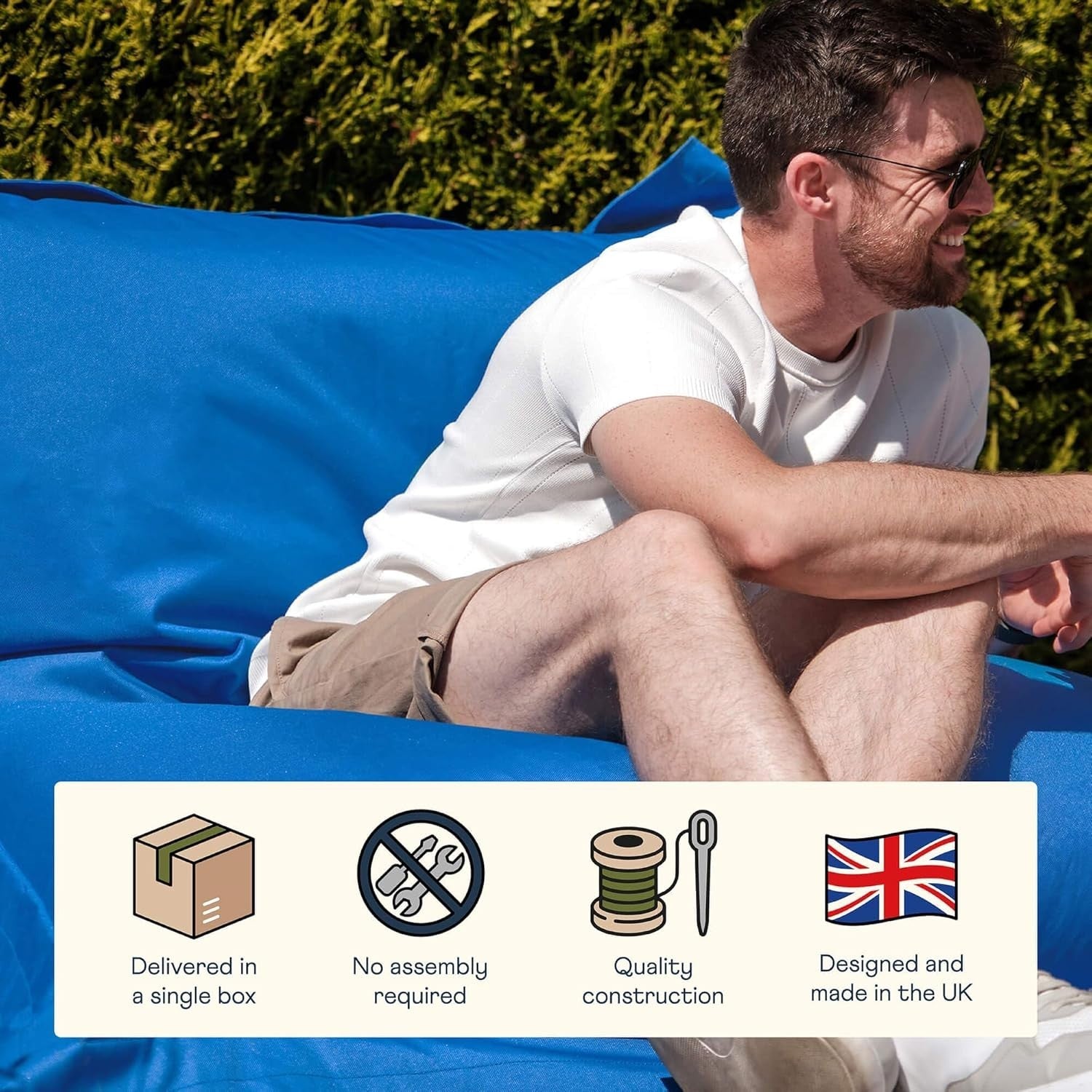 XXL Blue Outdoor Bean Bag Chair Waterproof Garden Floor Lounger Seat 180cm