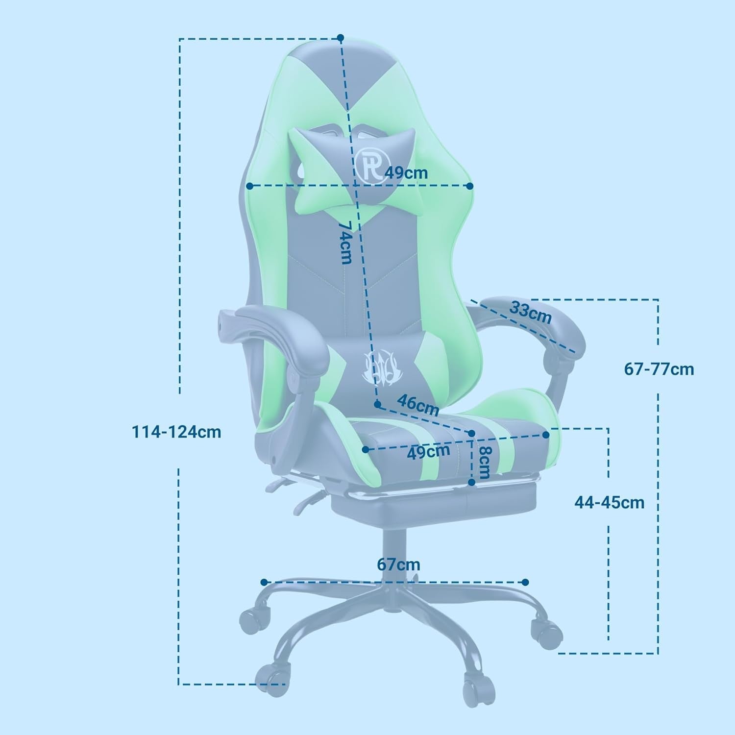 Ergonomic Gaming Chair with Footrest & Lumbar Support – Green PC Seat
