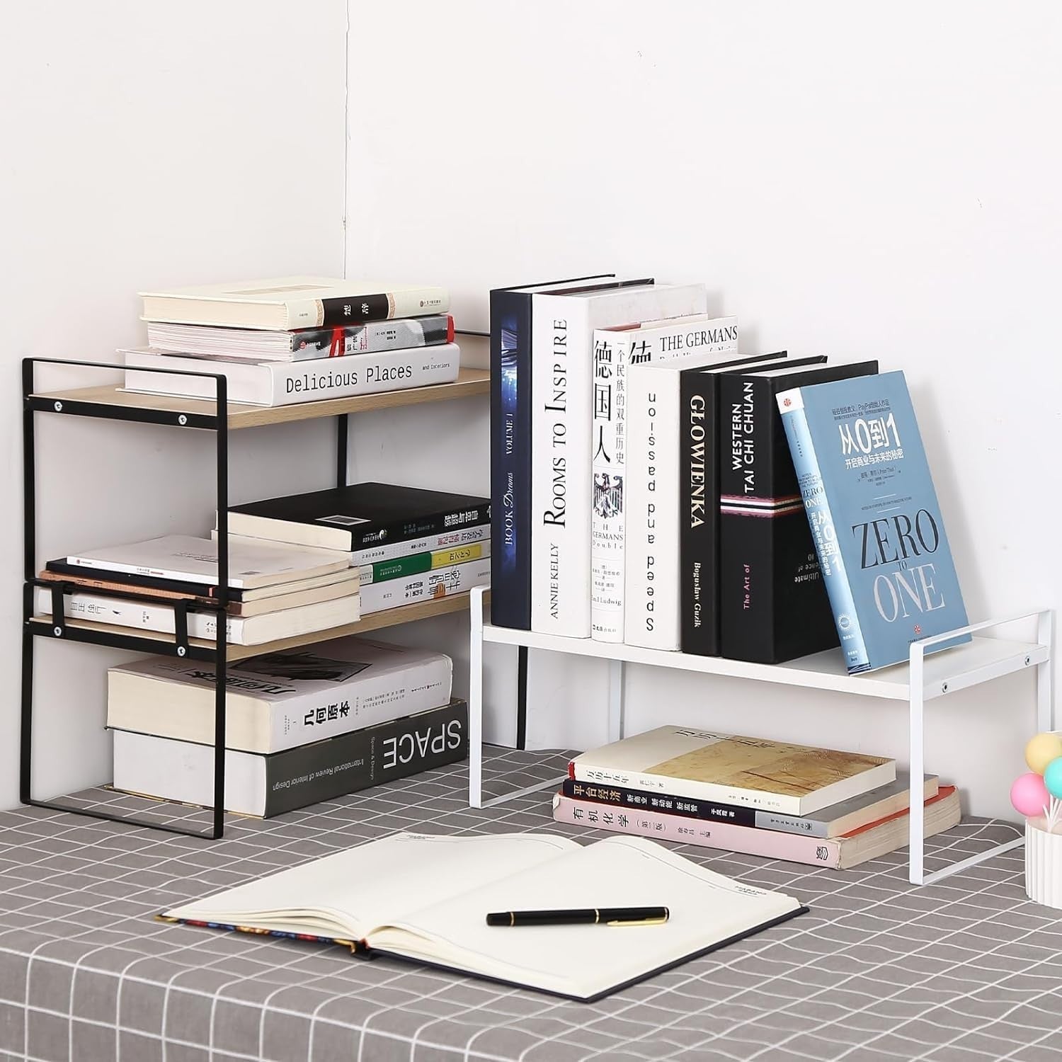 Adjustable Wood Desktop Shelf – 2-Tier Office Desk Organizer & Storage Rack