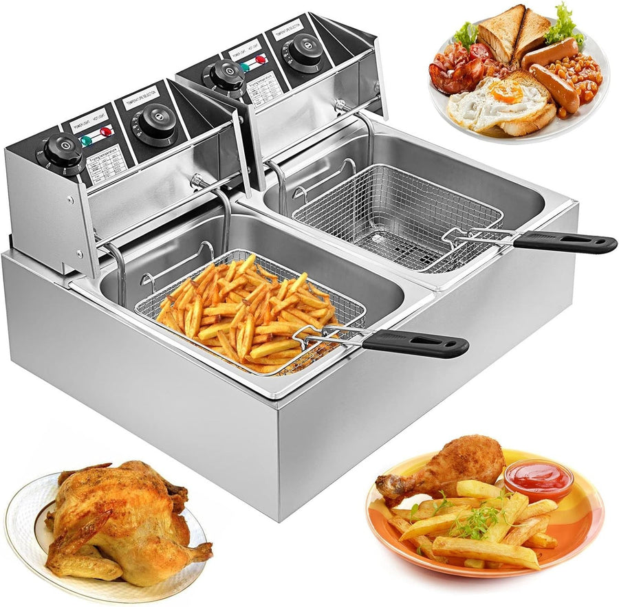 Commercial Electric Deep Fryer Dual Tank 12L 5000W Stainless Steel