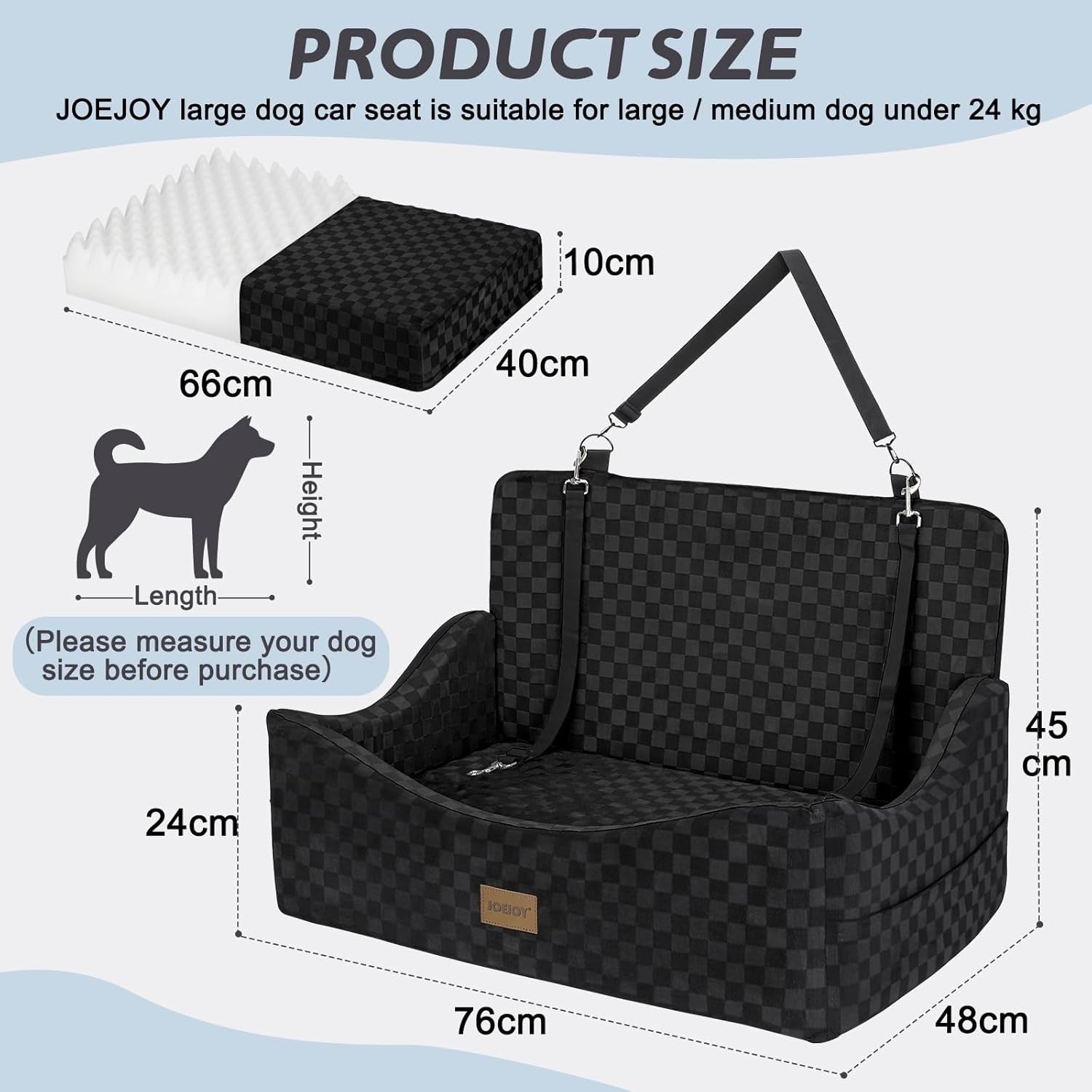 Large Dog Booster Car Seat Memory Foam Travel Bed Washable Black