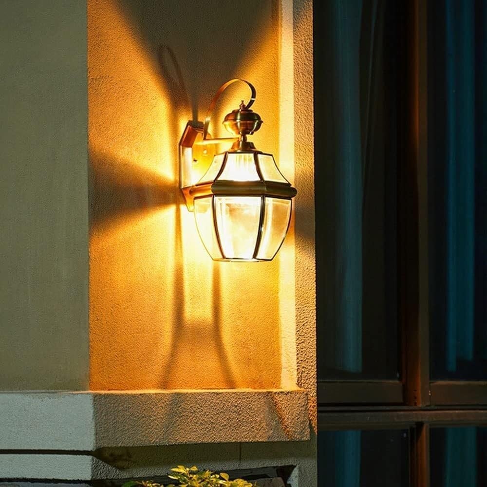 Vintage Brass Outdoor Wall Lantern Copper Glass Sconce IP65 Garden