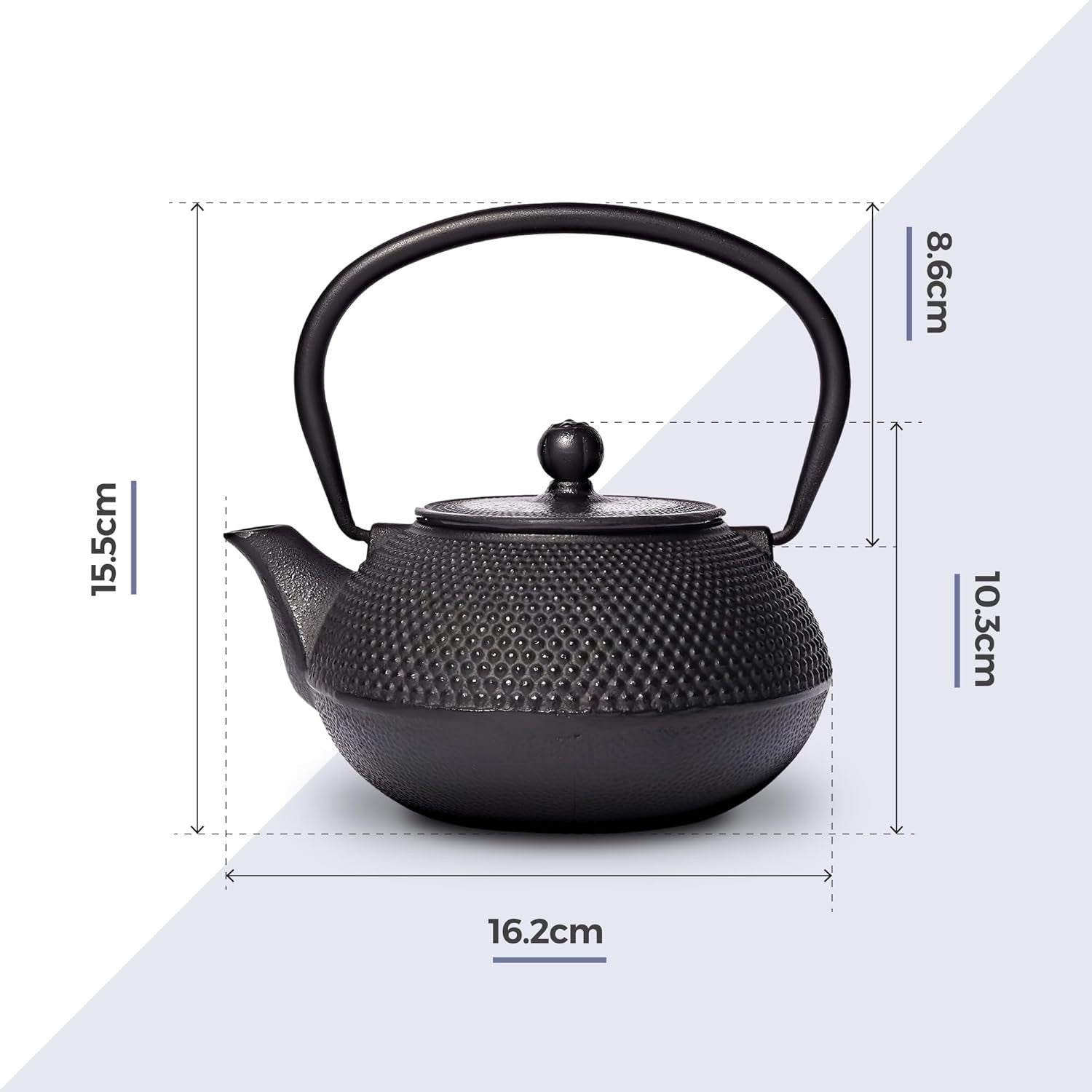 Cast Iron Teapot 650ml Chinese Tetsubin Tea Pot w Infuser Black Hobnail