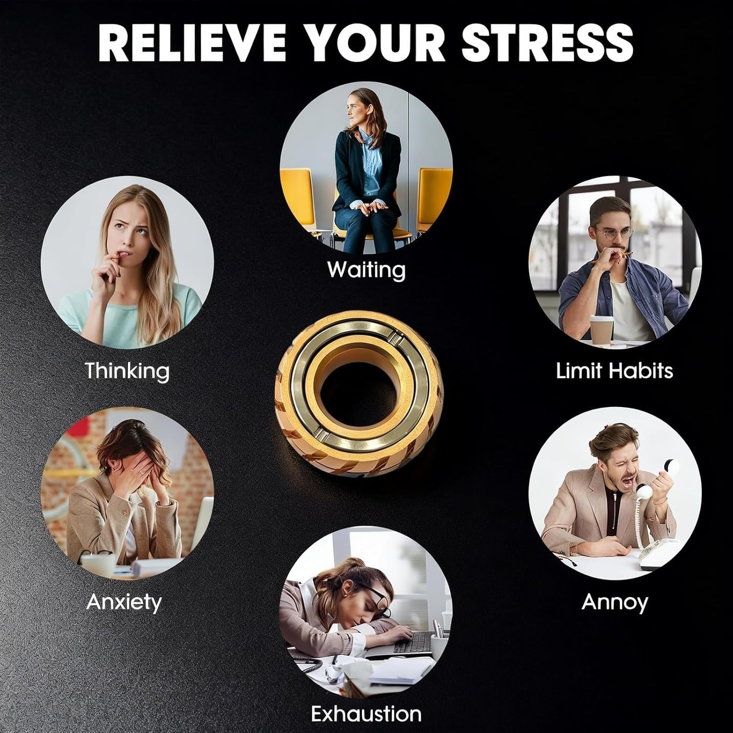 Gold Metal Fidget Ring Magnetic Slider Stress Relief EDC