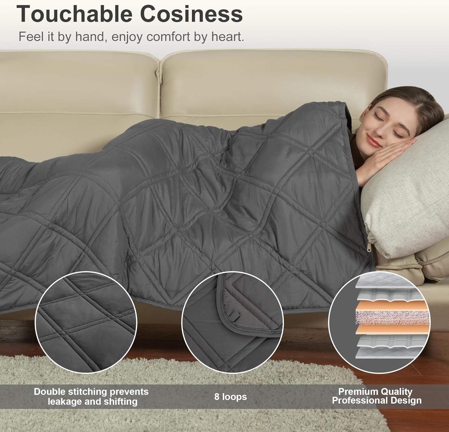 Weighted Blanket for Adults - Grey - Stress & Anxiety Relief - 150x200cm (6kg)