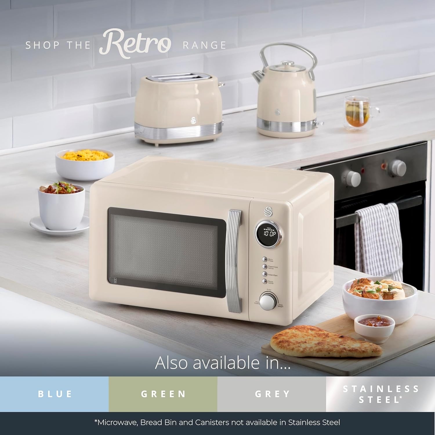 20L Retro Digital Microwave 800W 5 Power Levels Cream
