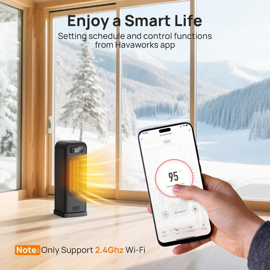 1500W Smart Tower Heater WiFi Voice Control Energy Efficient Black