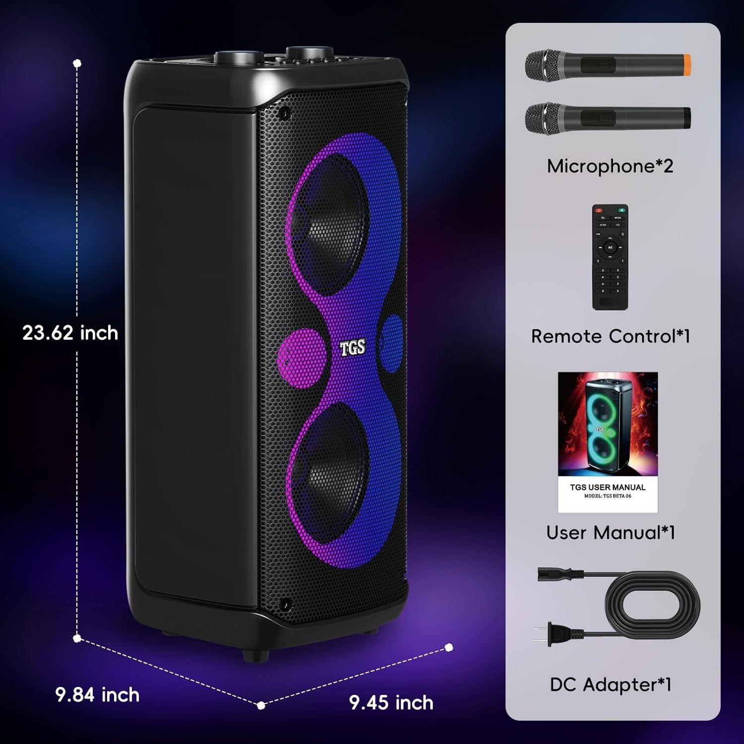 TGS 6.5" Dual Mic Karaoke Machine 400W LED Party Speaker Bluetooth
